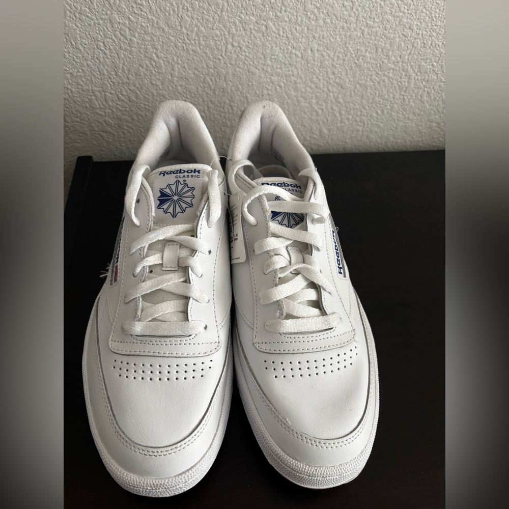 Reebok Classic White Sneakers with Blue Accents